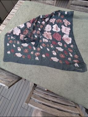 Jaeger Floral Rose Silk Scarf in Dark Blue